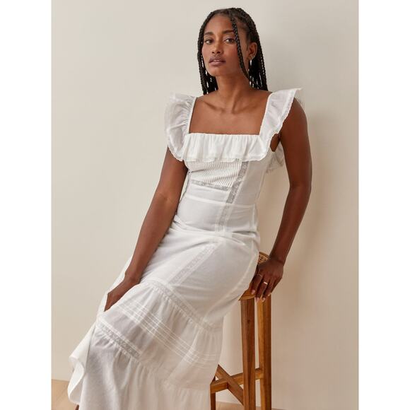 REFORMATION 'Tide' Ivory Cotton Maxi Dress US 12 NWT - Picture 2 of 14